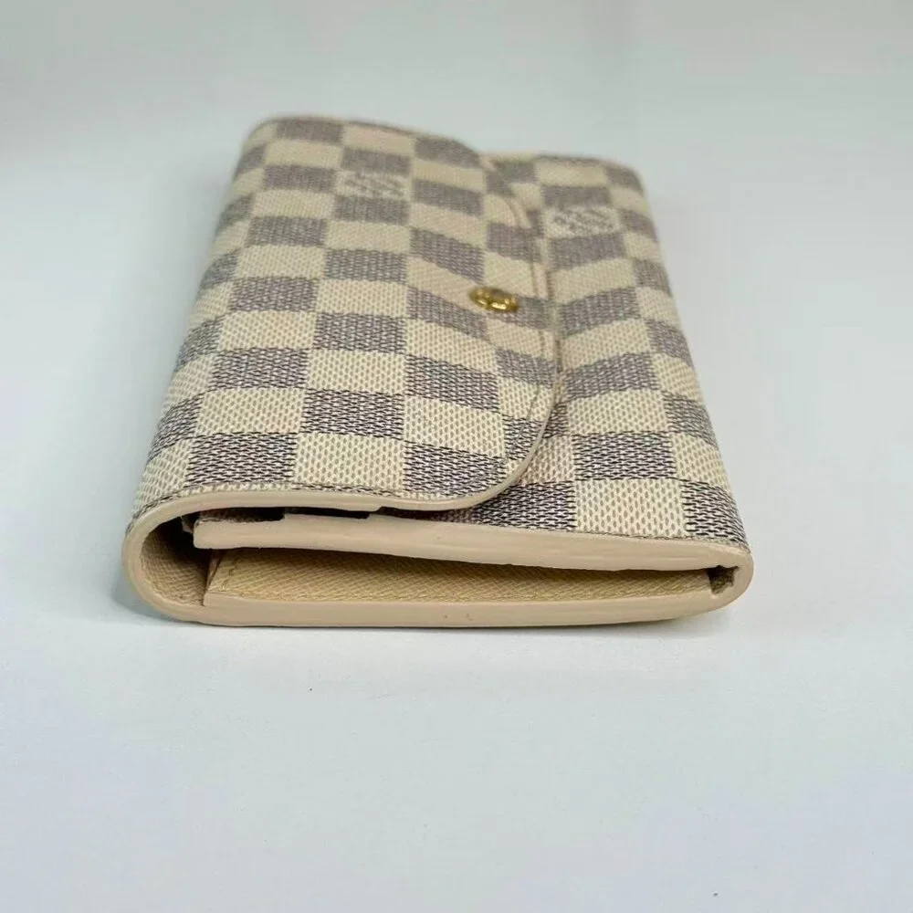 Louis Vuitton Damier Azur Wallet Classic Checkered Design with Gold Tone Clasp